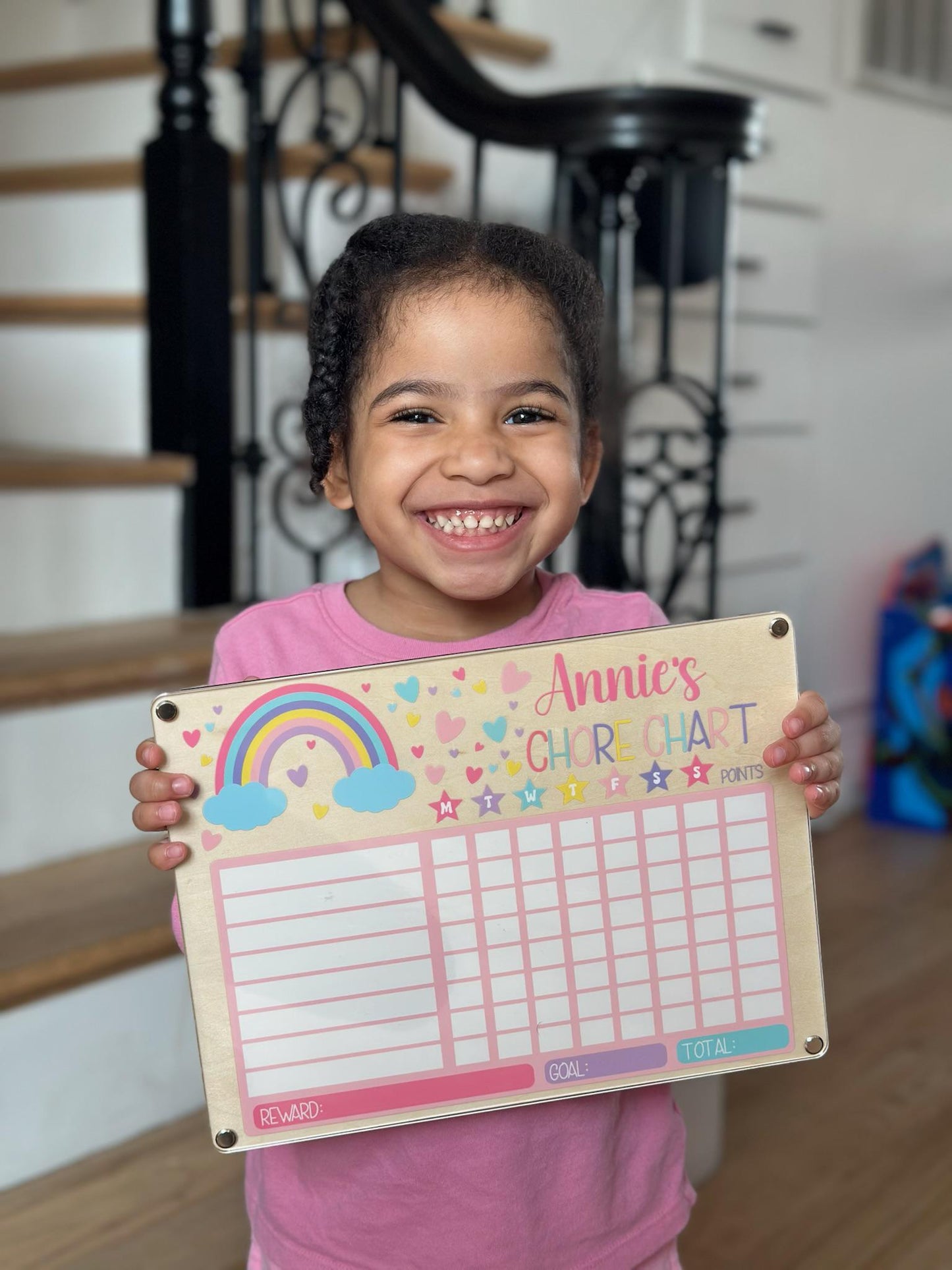 Custom Kids Chore Chart with Name • Dry Erase Routine Board for Toddlers & Kids • Reward Chart with Marker and Eraser • Rainbow Design