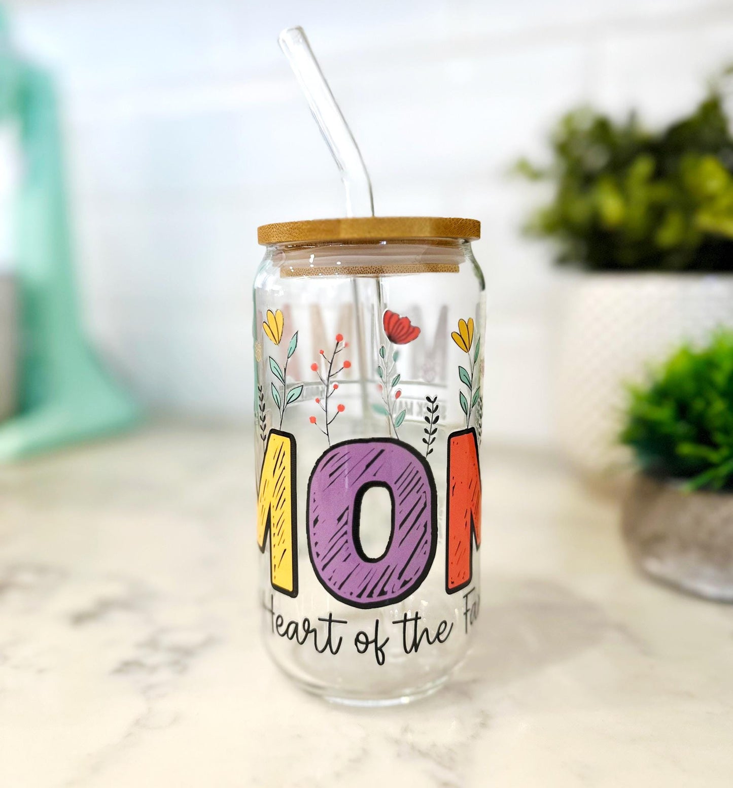 Personalized Mama Iced Coffee Glass with Bamboo Lid and Straw, Funny Mom Tumbler, Mother's Day Gift, Custom Mom Glass, Cute Mom Life Cup