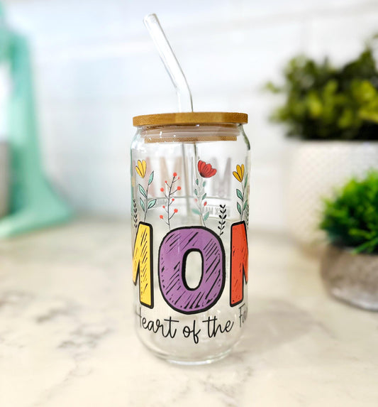 Personalized Mama Iced Coffee Glass with Bamboo Lid and Straw, Funny Mom Tumbler, Mother's Day Gift, Custom Mom Glass, Cute Mom Life Cup