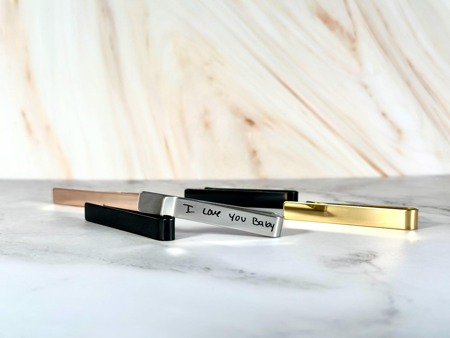 Personalized Engraved Tie Clip – Custom Handwriting Tie Bar – Gift for Him, Groom, Anniversary, Wedding Keepsake