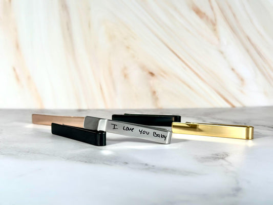 Personalized Engraved Tie Clip – Custom Handwriting Tie Bar – Gift for Him, Groom, Anniversary, Wedding Keepsake