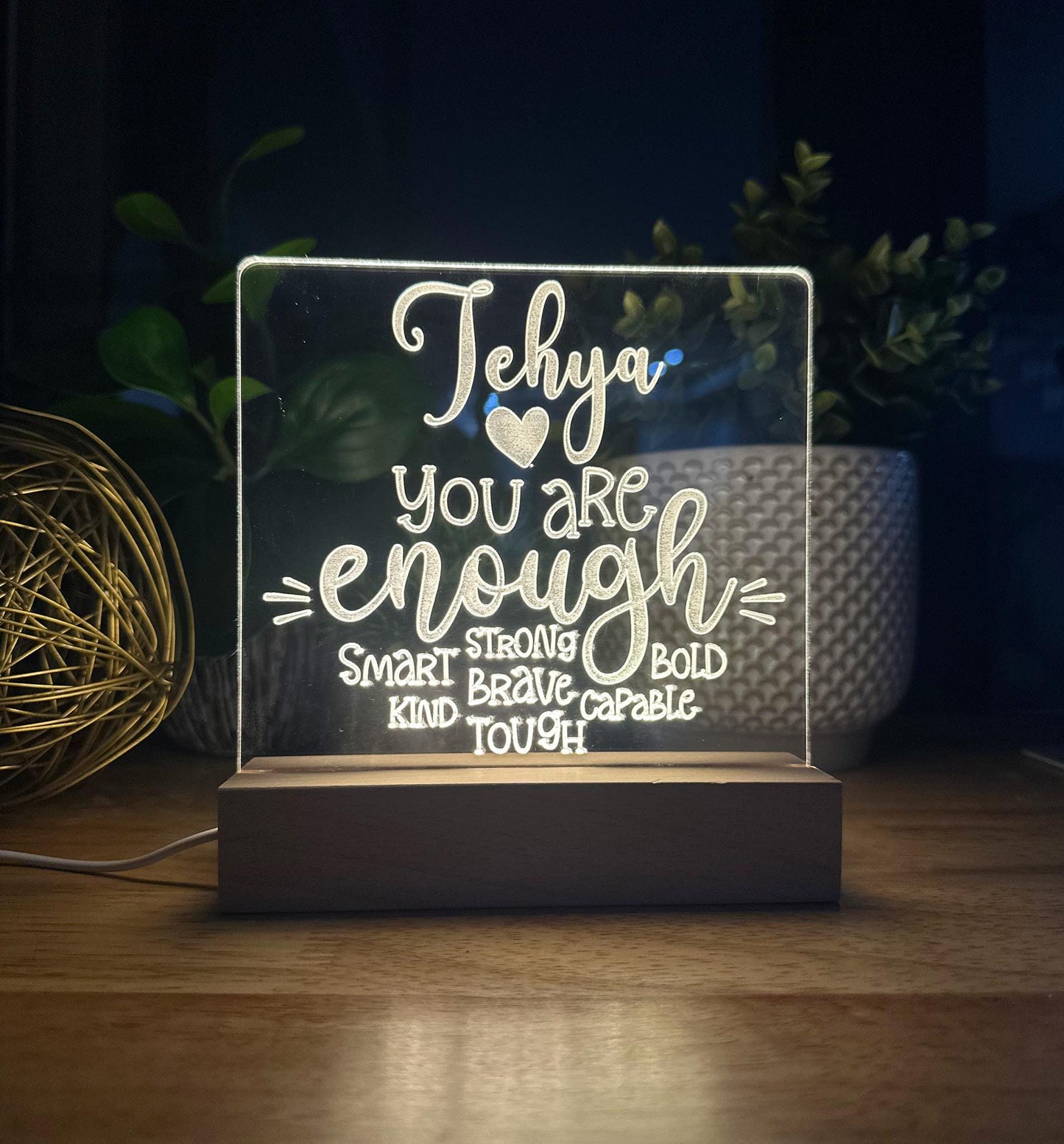 Personalized LED Acrylic Night Light – Custom Engraved Sign with Name – Nursery, Kids Room, or Inspirational Gift Decor