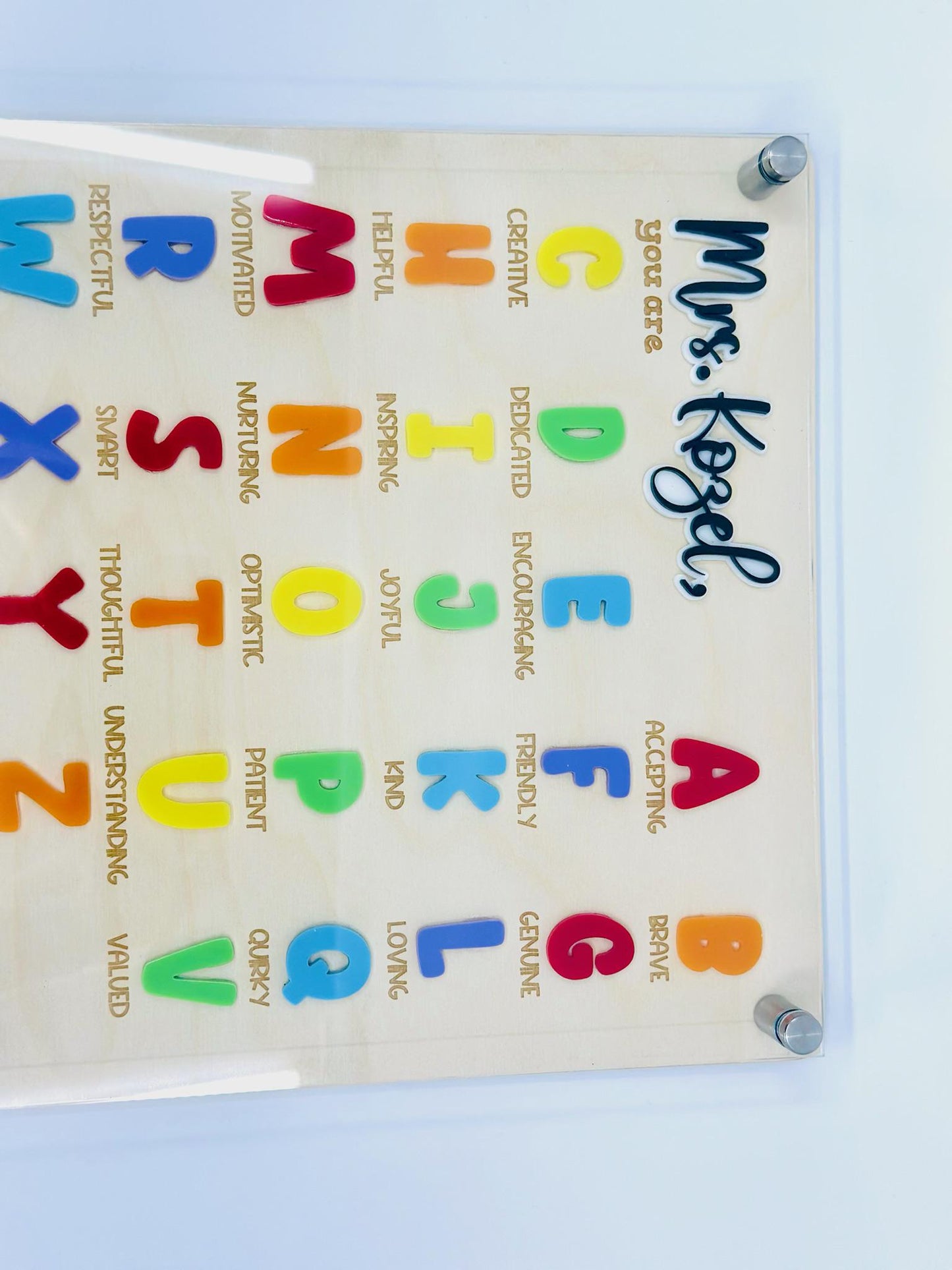Personalized Teacher Gift A-Z Acrylic Name Sign – Custom Thank You Classroom Decor – End of Year Teacher Appreciation Gift for Her or Him
