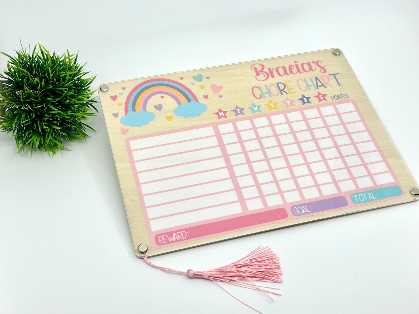 Custom Kids Chore Chart with Name • Dry Erase Routine Board for Toddlers & Kids • Reward Chart with Marker and Eraser • Rainbow Design