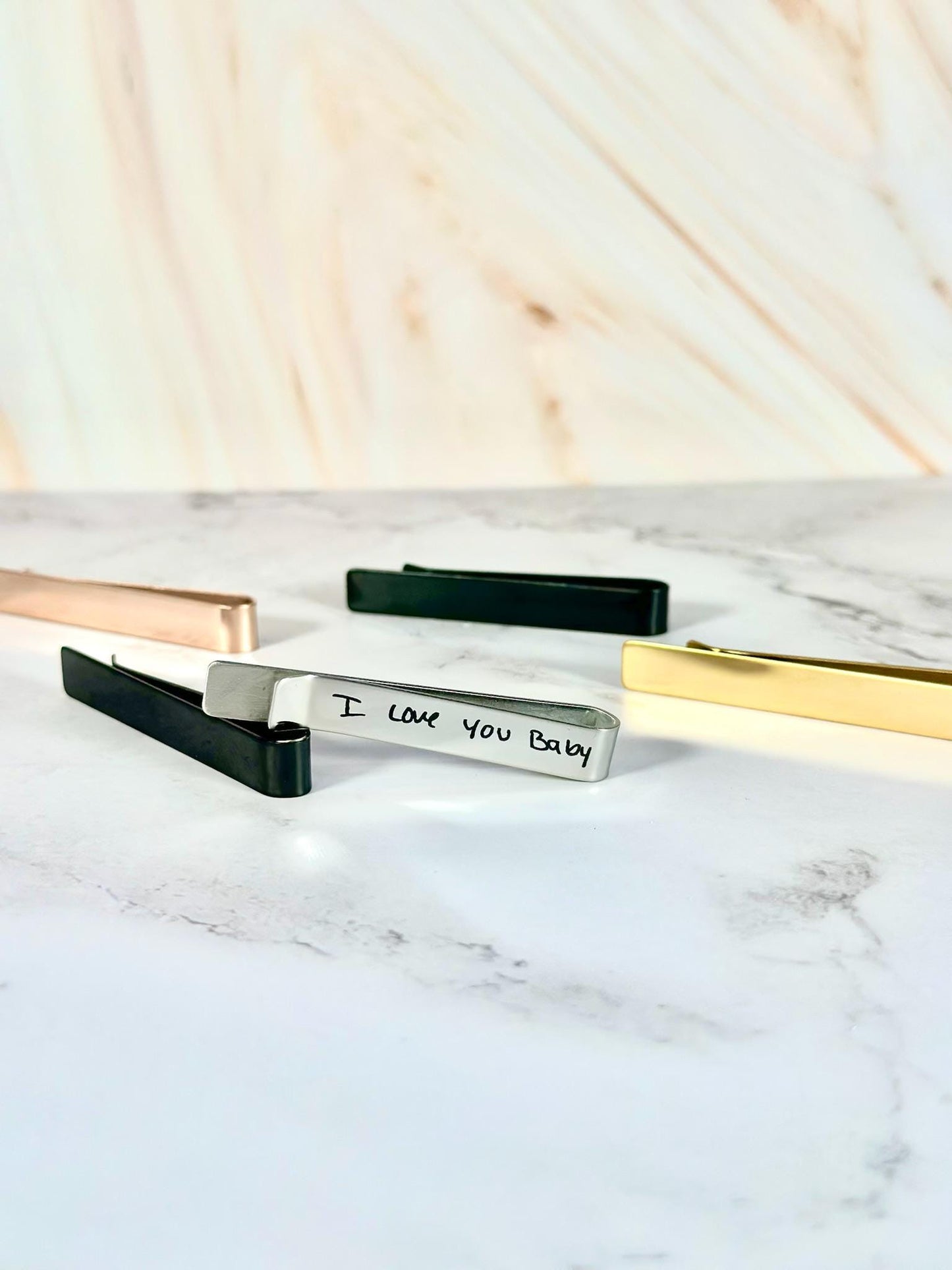 Personalized Engraved Tie Clip – Custom Handwriting Tie Bar – Gift for Him, Groom, Anniversary, Wedding Keepsake