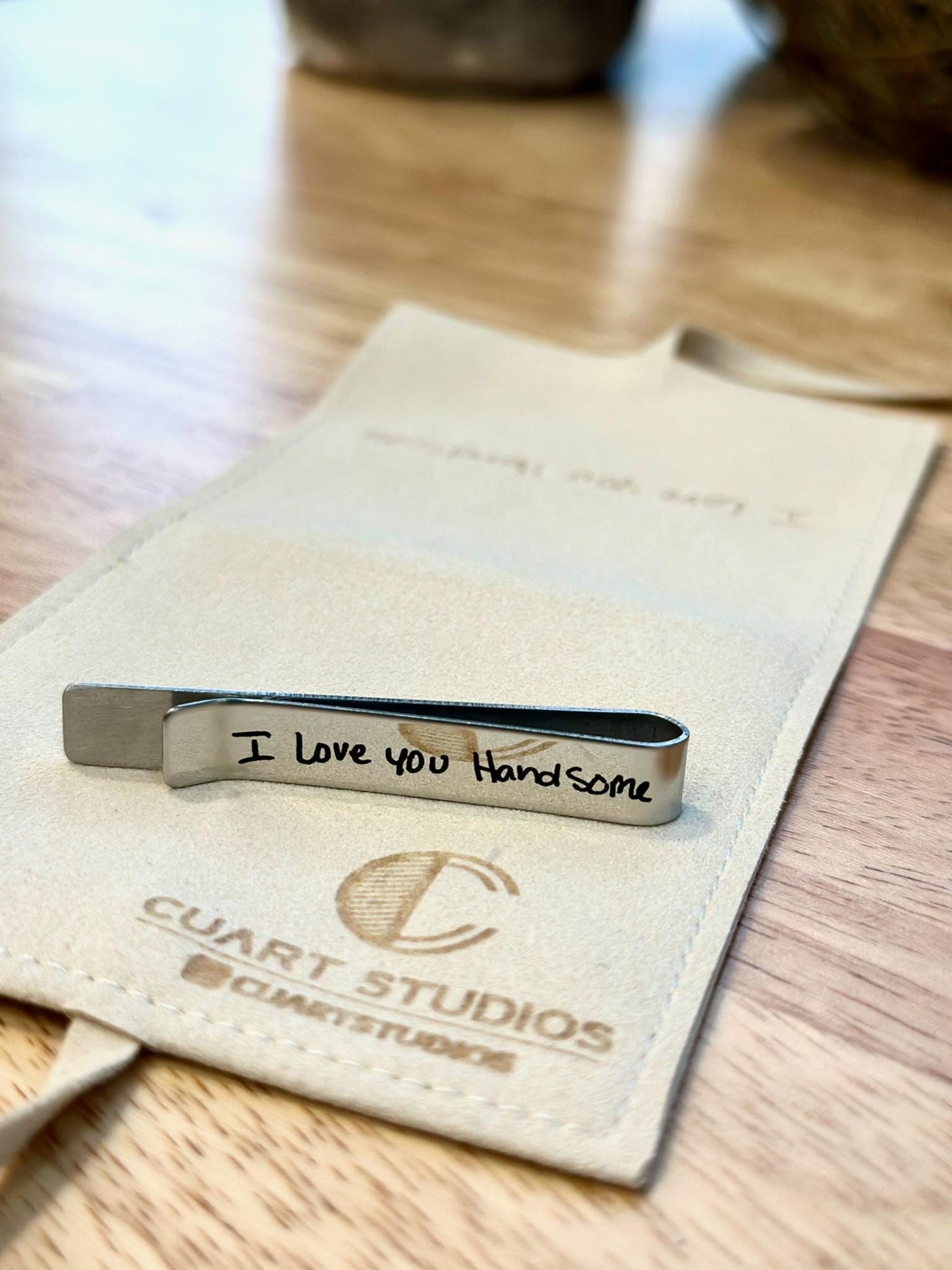 Personalized Engraved Tie Clip – Custom Handwriting Tie Bar – Gift for Him, Groom, Anniversary, Wedding Keepsake