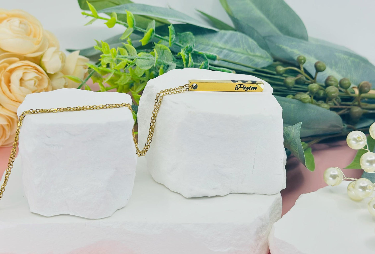 Custom Engraved Bar Necklace – Personalized Name & Heart Pendant – Minimalist Jewelry Gift for Her, Mom, Wife or Daughter
