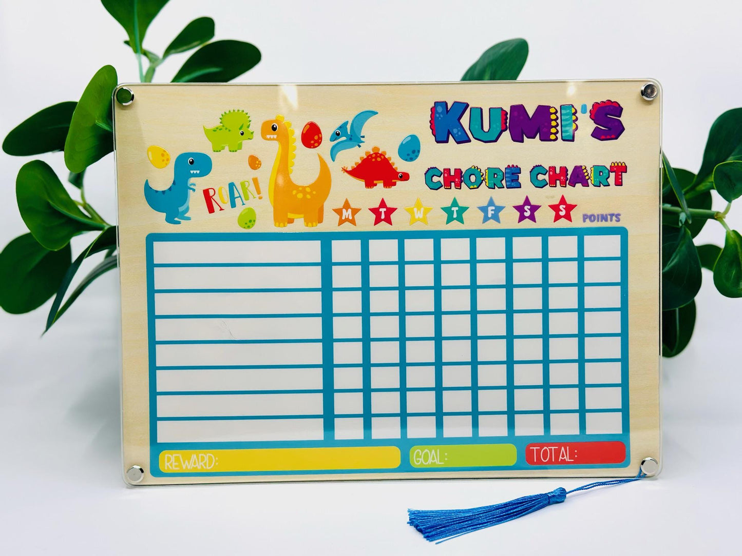 Custom Kids Chore Chart with Name • Dry Erase Routine Board for Toddlers & Kids • Reward Chart with Marker and Eraser • Dinosaur Design
