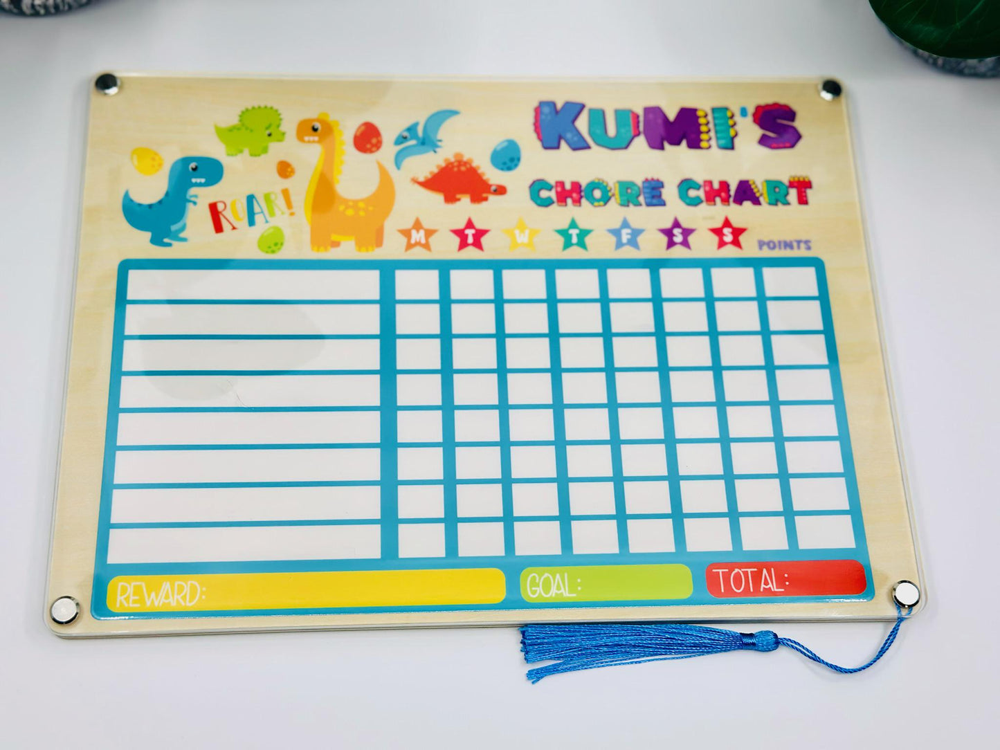 Custom Kids Chore Chart with Name • Dry Erase Routine Board for Toddlers & Kids • Reward Chart with Marker and Eraser • Dinosaur Design