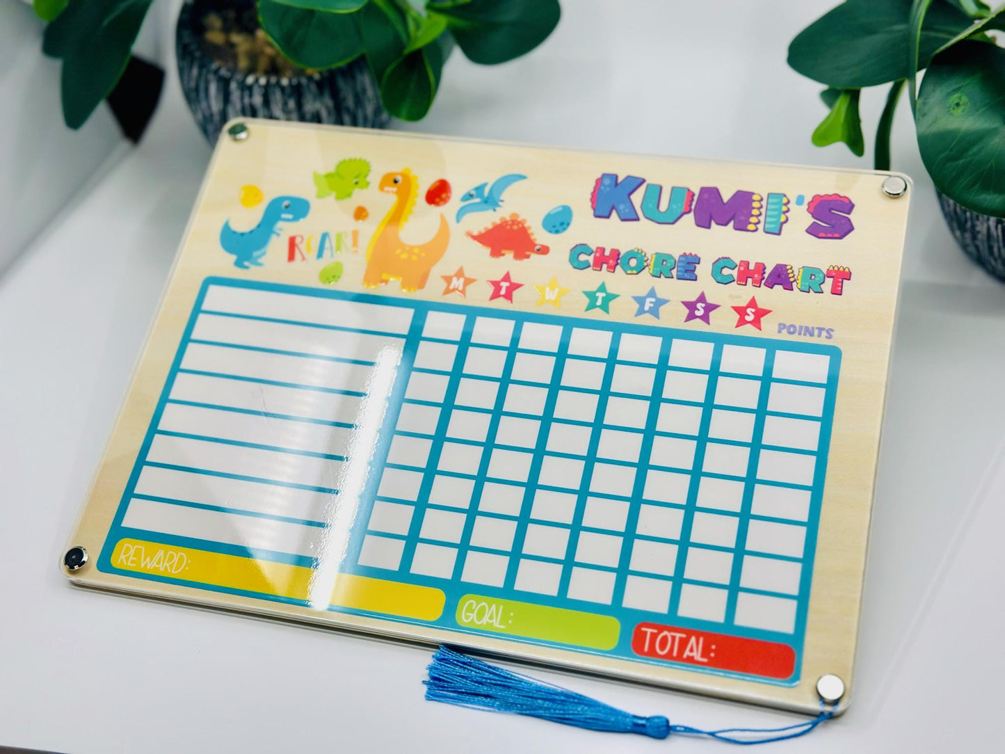 Custom Kids Chore Chart with Name • Dry Erase Routine Board for Toddlers & Kids • Reward Chart with Marker and Eraser • Dinosaur Design