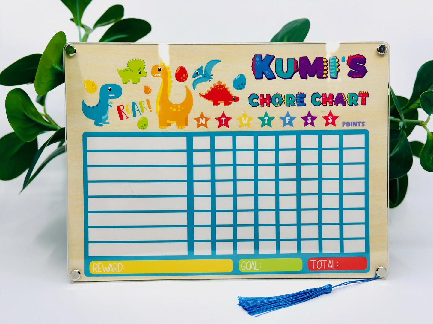 Custom Kids Chore Chart with Name • Dry Erase Routine Board for Toddlers & Kids • Reward Chart with Marker and Eraser • Dinosaur Design