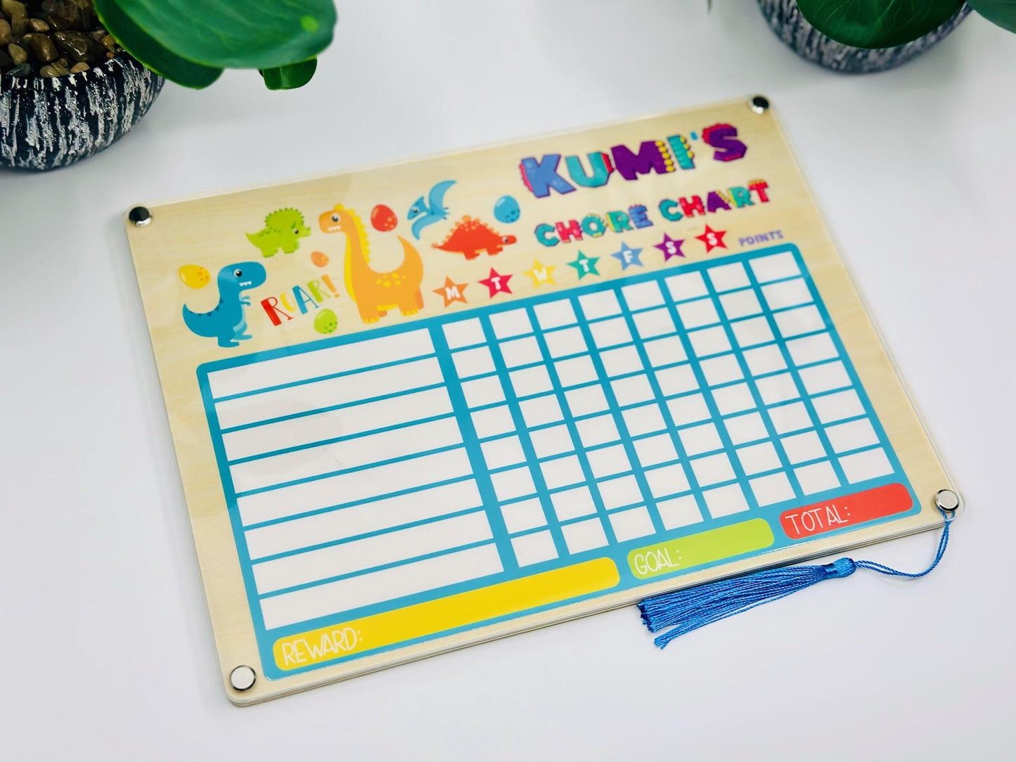Custom Kids Chore Chart with Name • Dry Erase Routine Board for Toddlers & Kids • Reward Chart with Marker and Eraser • Dinosaur Design