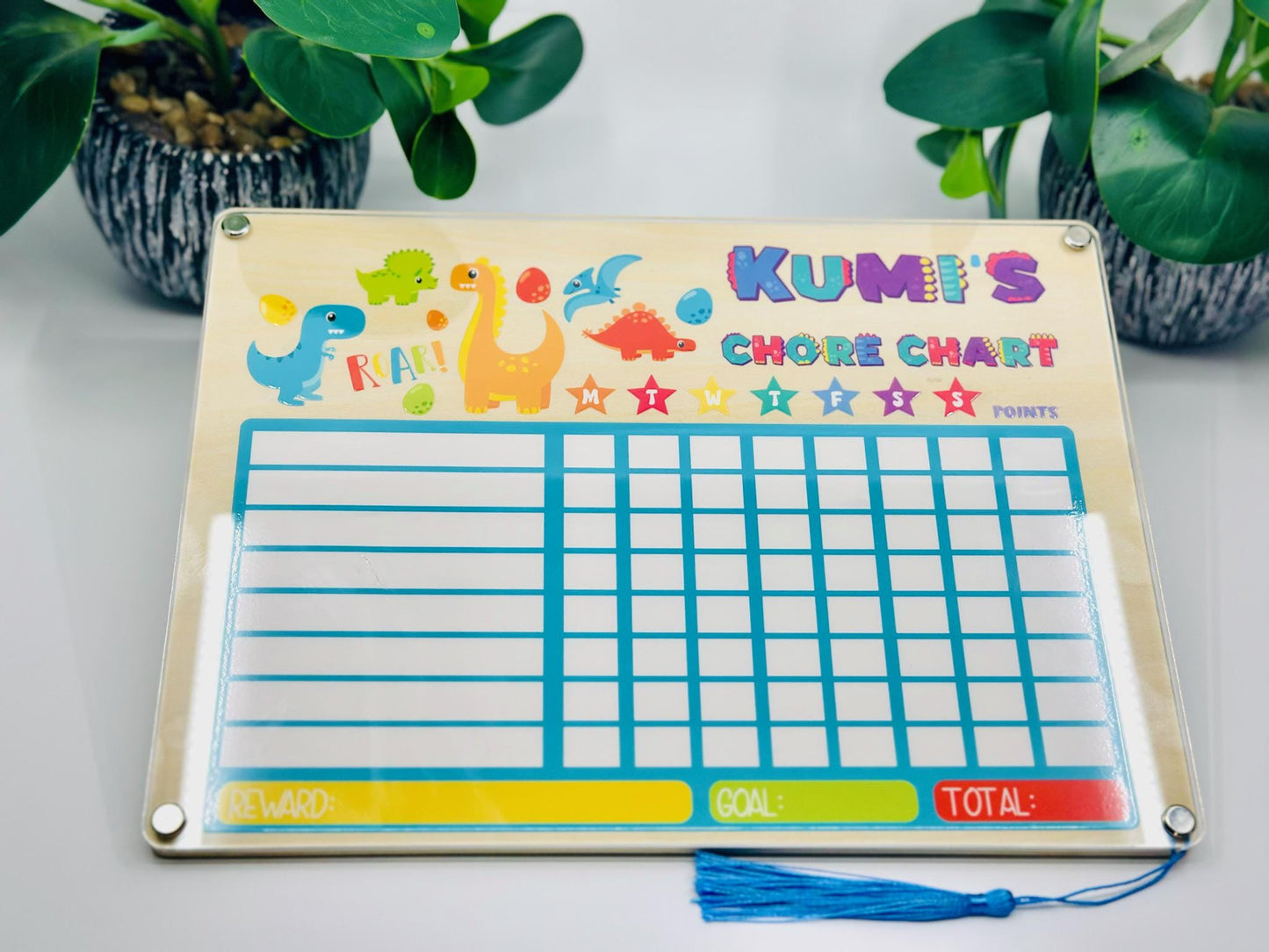 Custom Kids Chore Chart with Name • Dry Erase Routine Board for Toddlers & Kids • Reward Chart with Marker and Eraser • Dinosaur Design