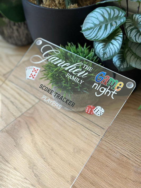 Personalized Family Game Night Scoreboard • Acrylic Dry Erase Score Tracker • Custom Board Game Gift