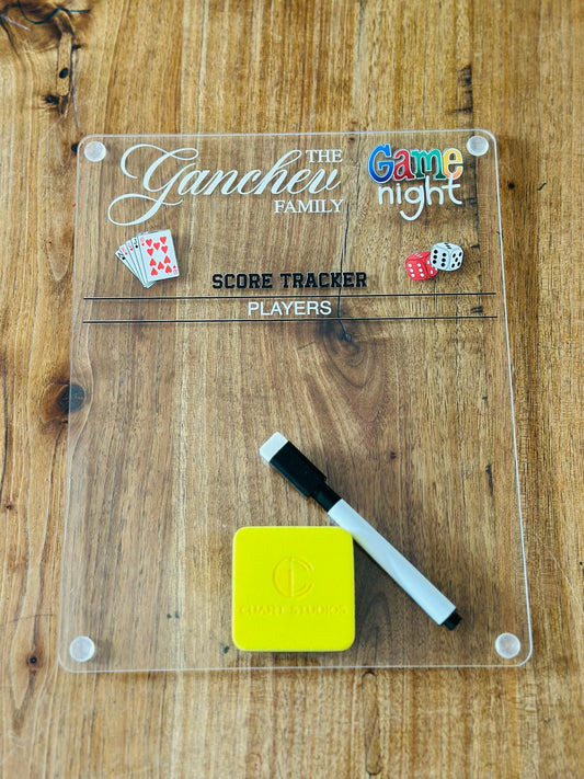 Personalized Family Game Night Scoreboard • Acrylic Dry Erase Score Tracker • Custom Board Game Gift