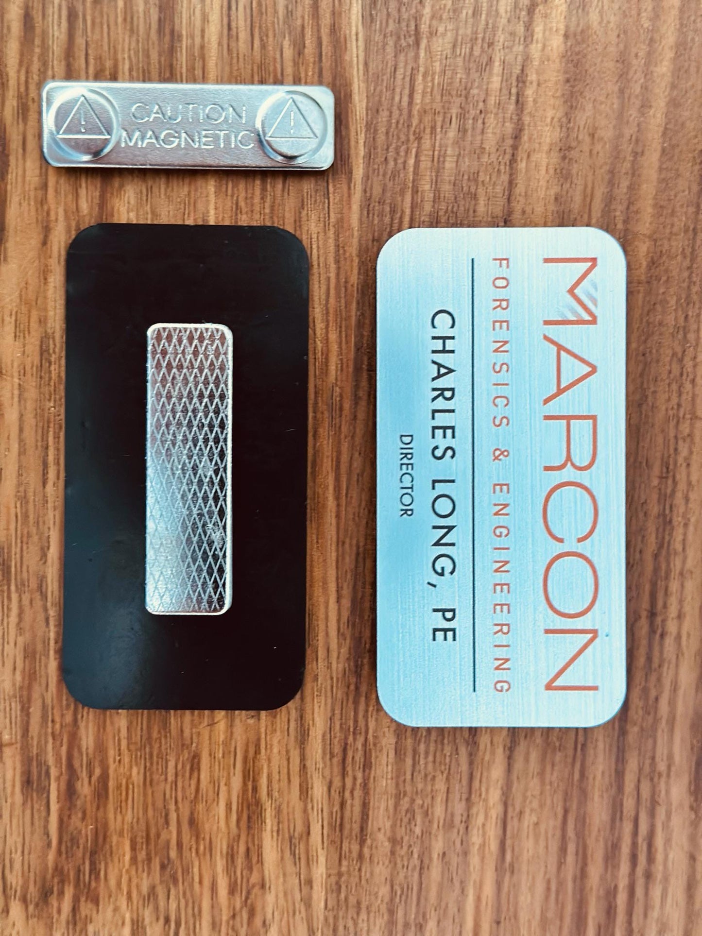 Custom Business Name Tags • Brushed Metal Acrylic Engraved Badges • Personalized Company Logo & Employee ID Tags