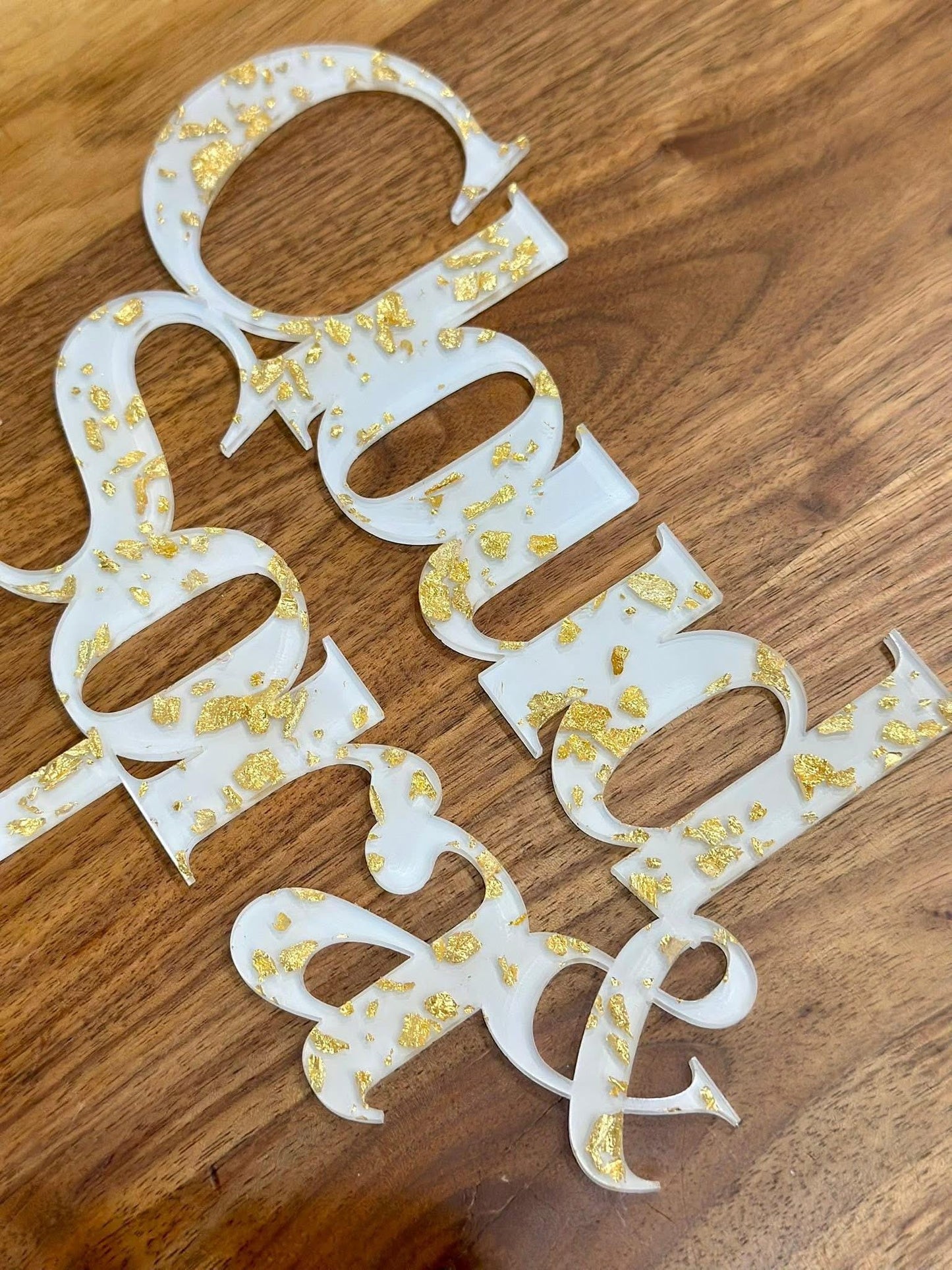 Personalized Acrylic Cake Topper & Cross | Custom Baptism Cross with Gold Flakes | Wedding, Communion, Funeral Keepsake