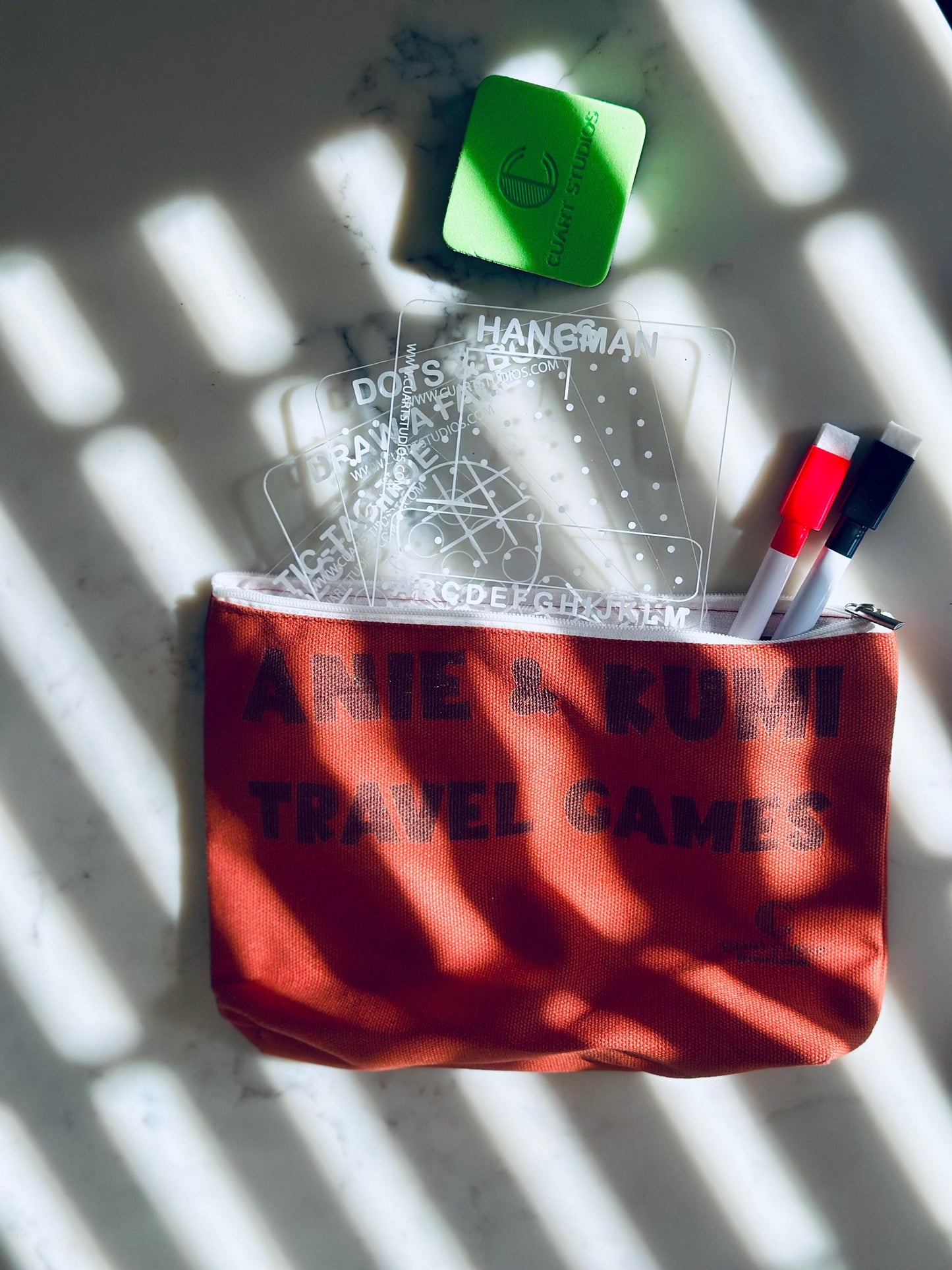 Personalized Travel Game Set | UV-Printed Reusable Acrylic Dry Erase Boards for Kids & Families