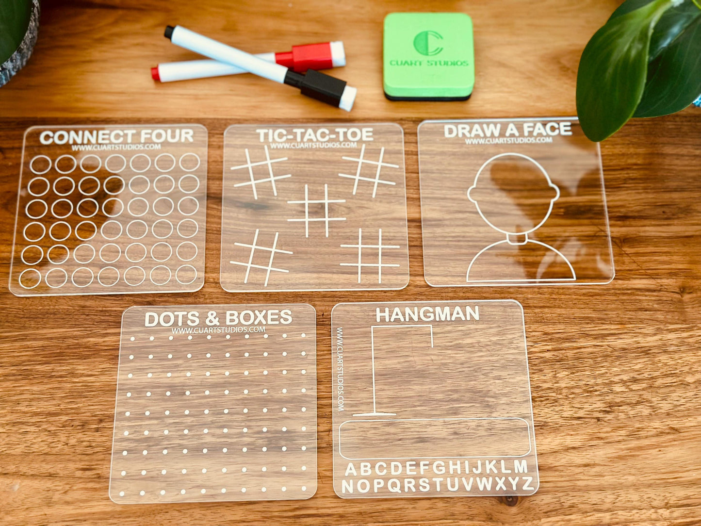 Personalized Travel Game Set | UV-Printed Reusable Acrylic Dry Erase Boards for Kids & Families