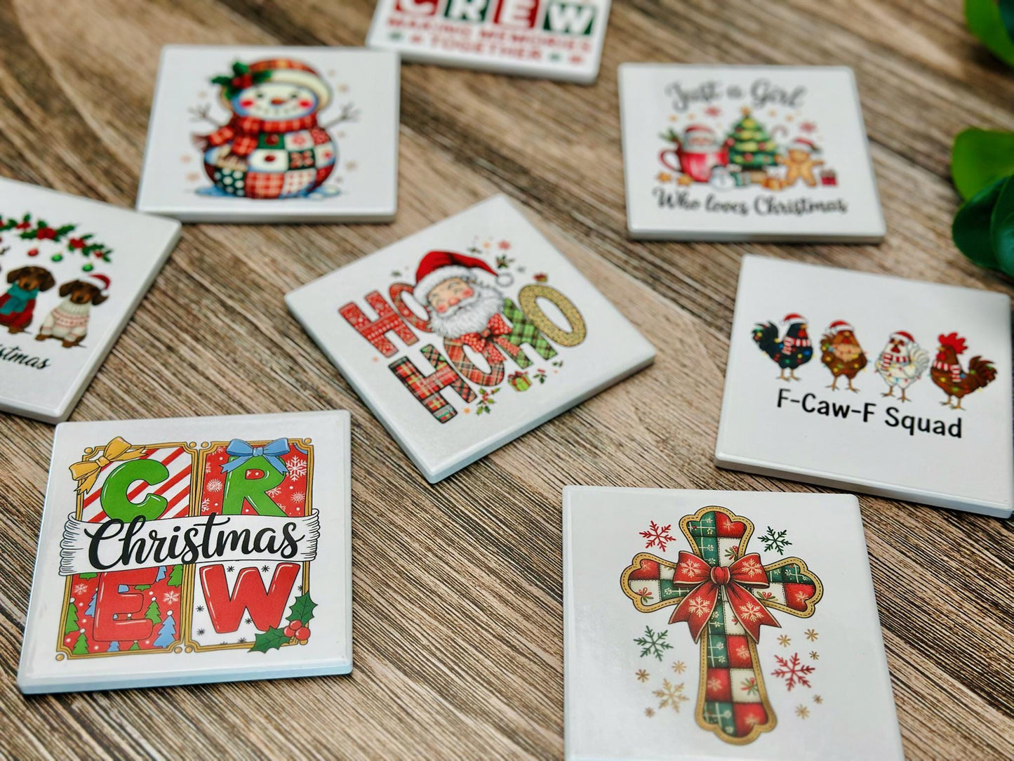 Christmas Ceramic Coaster Set | Funny & Festive Holiday Drink Coasters | Gift for Home Decor, Secret Santa, or Holiday Parties