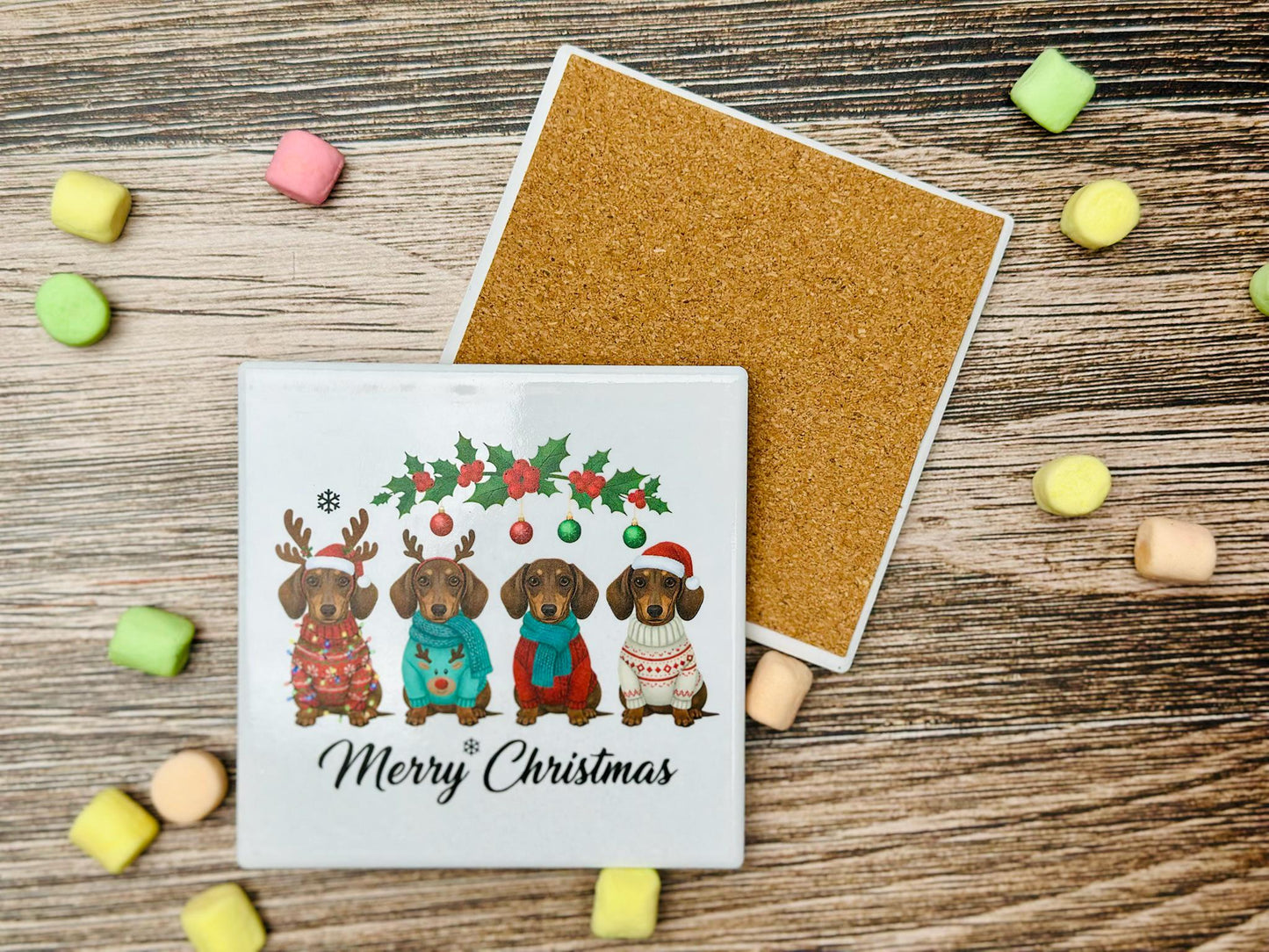 Christmas Ceramic Coaster Set | Funny & Festive Holiday Drink Coasters | Gift for Home Decor, Secret Santa, or Holiday Parties