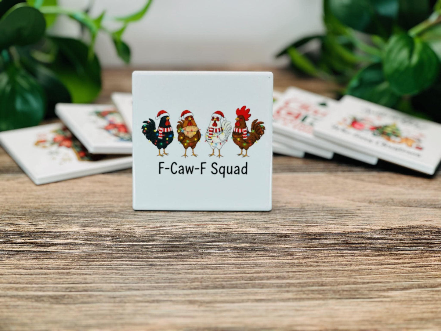 Christmas Ceramic Coaster Set | Funny & Festive Holiday Drink Coasters | Gift for Home Decor, Secret Santa, or Holiday Parties