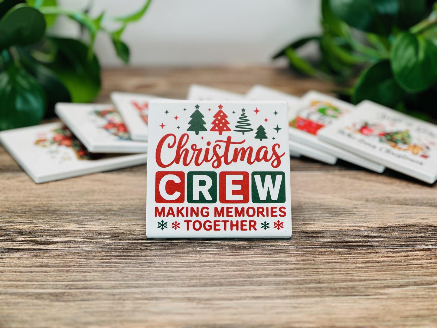 Christmas Ceramic Coaster Set | Funny & Festive Holiday Drink Coasters | Gift for Home Decor, Secret Santa, or Holiday Parties