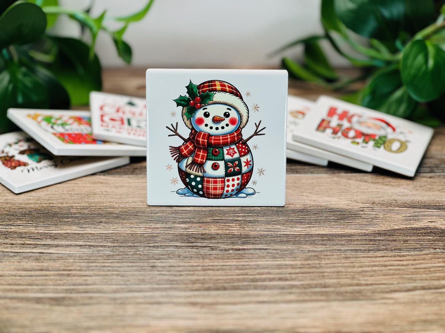 Christmas Ceramic Coaster Set | Funny & Festive Holiday Drink Coasters | Gift for Home Decor, Secret Santa, or Holiday Parties