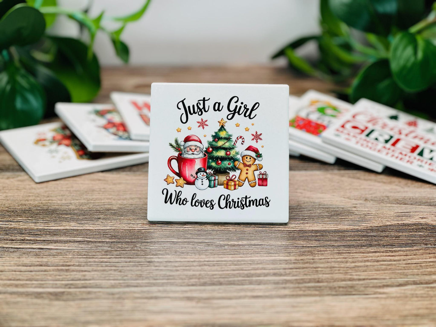Christmas Ceramic Coaster Set | Funny & Festive Holiday Drink Coasters | Gift for Home Decor, Secret Santa, or Holiday Parties