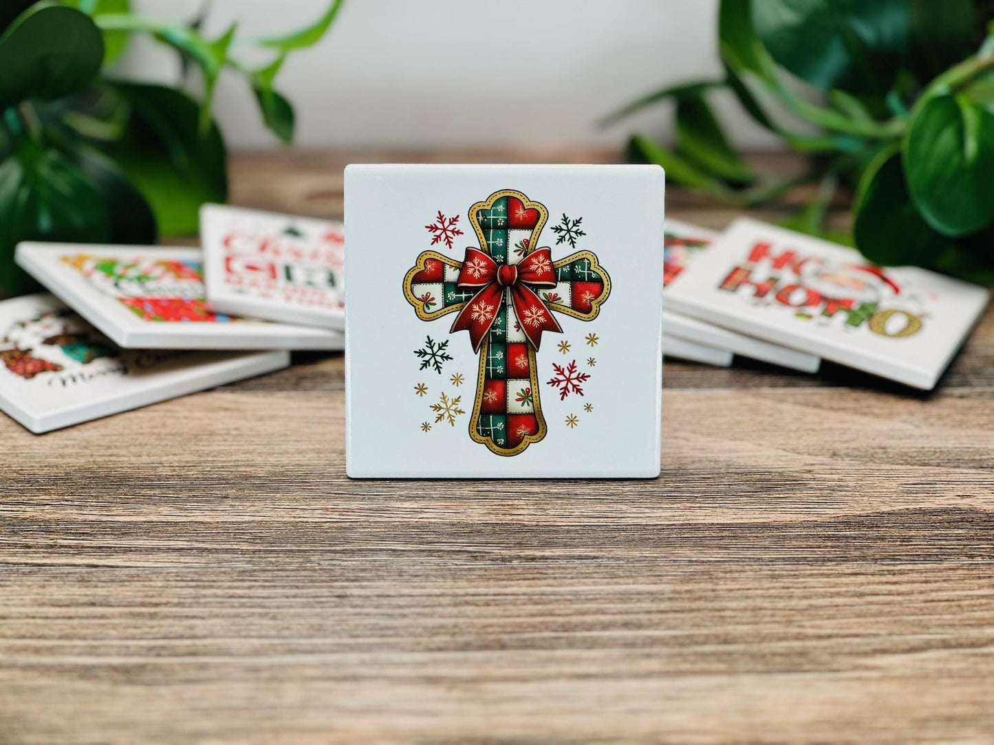Christmas Ceramic Coaster Set | Funny & Festive Holiday Drink Coasters | Gift for Home Decor, Secret Santa, or Holiday Parties
