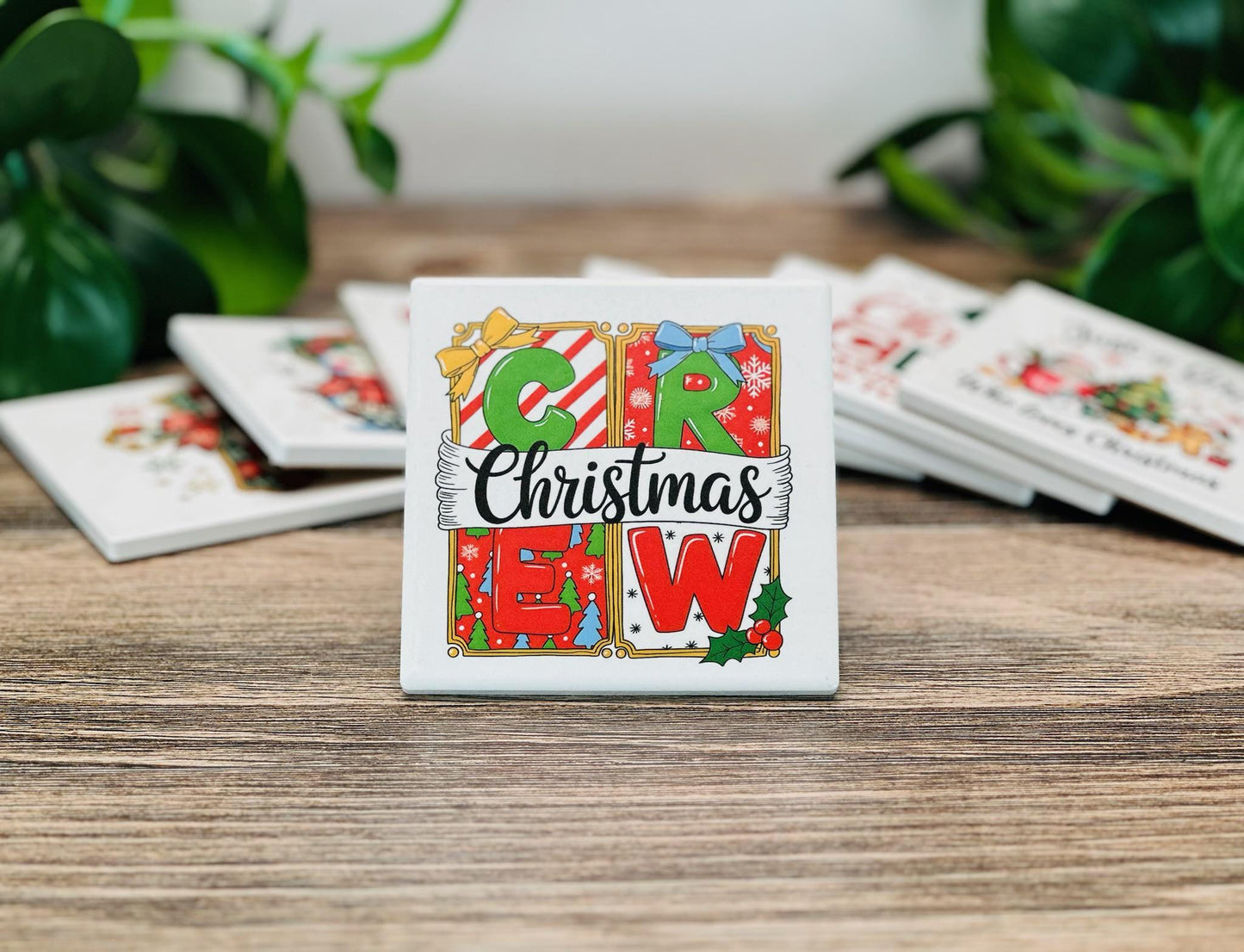Christmas Ceramic Coaster Set | Funny & Festive Holiday Drink Coasters | Gift for Home Decor, Secret Santa, or Holiday Parties