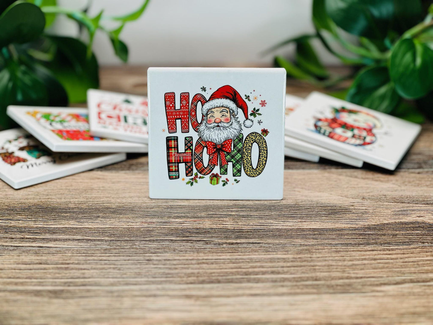 Christmas Ceramic Coaster Set | Funny & Festive Holiday Drink Coasters | Gift for Home Decor, Secret Santa, or Holiday Parties