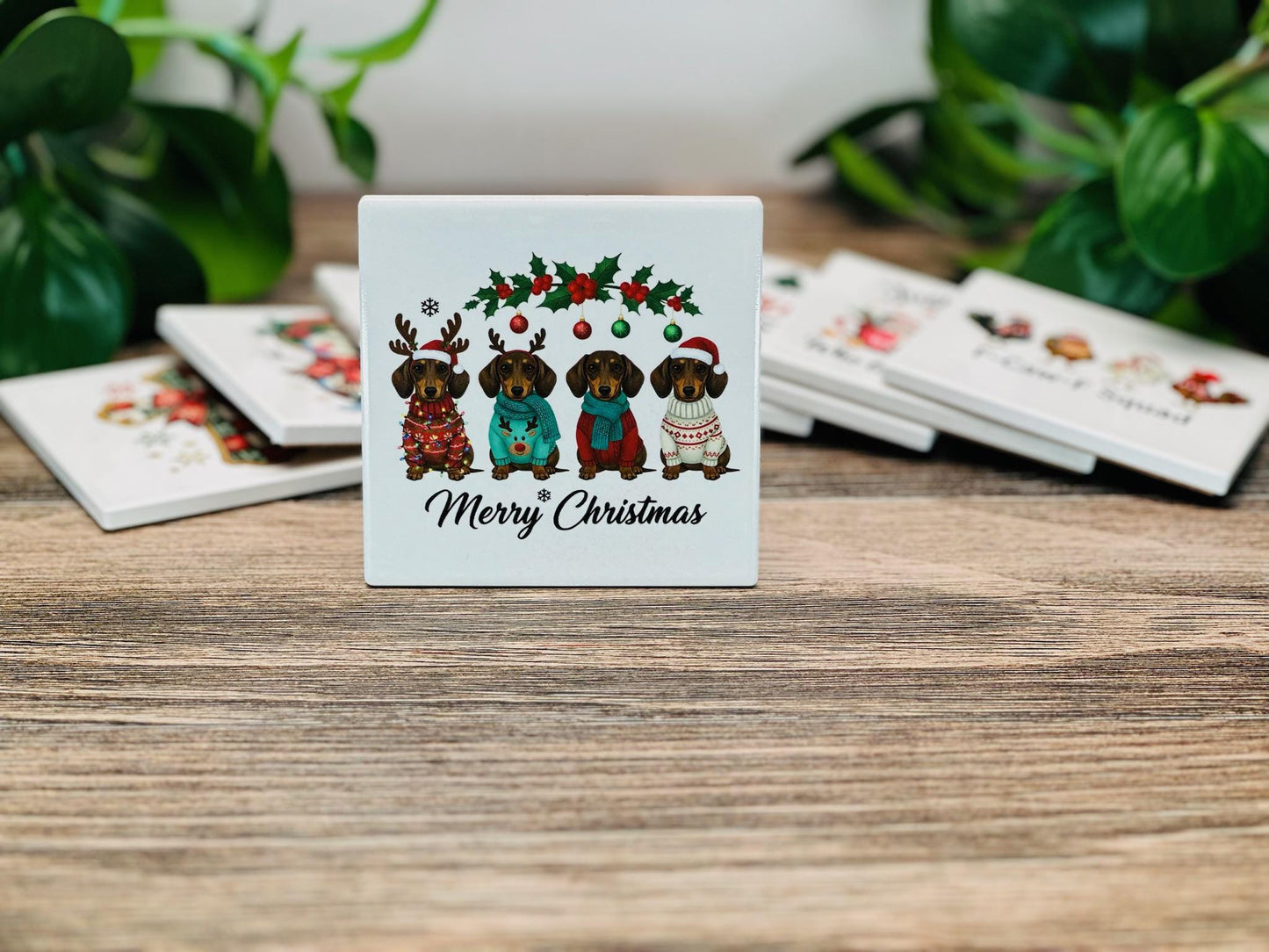 Christmas Ceramic Coaster Set | Funny & Festive Holiday Drink Coasters | Gift for Home Decor, Secret Santa, or Holiday Parties