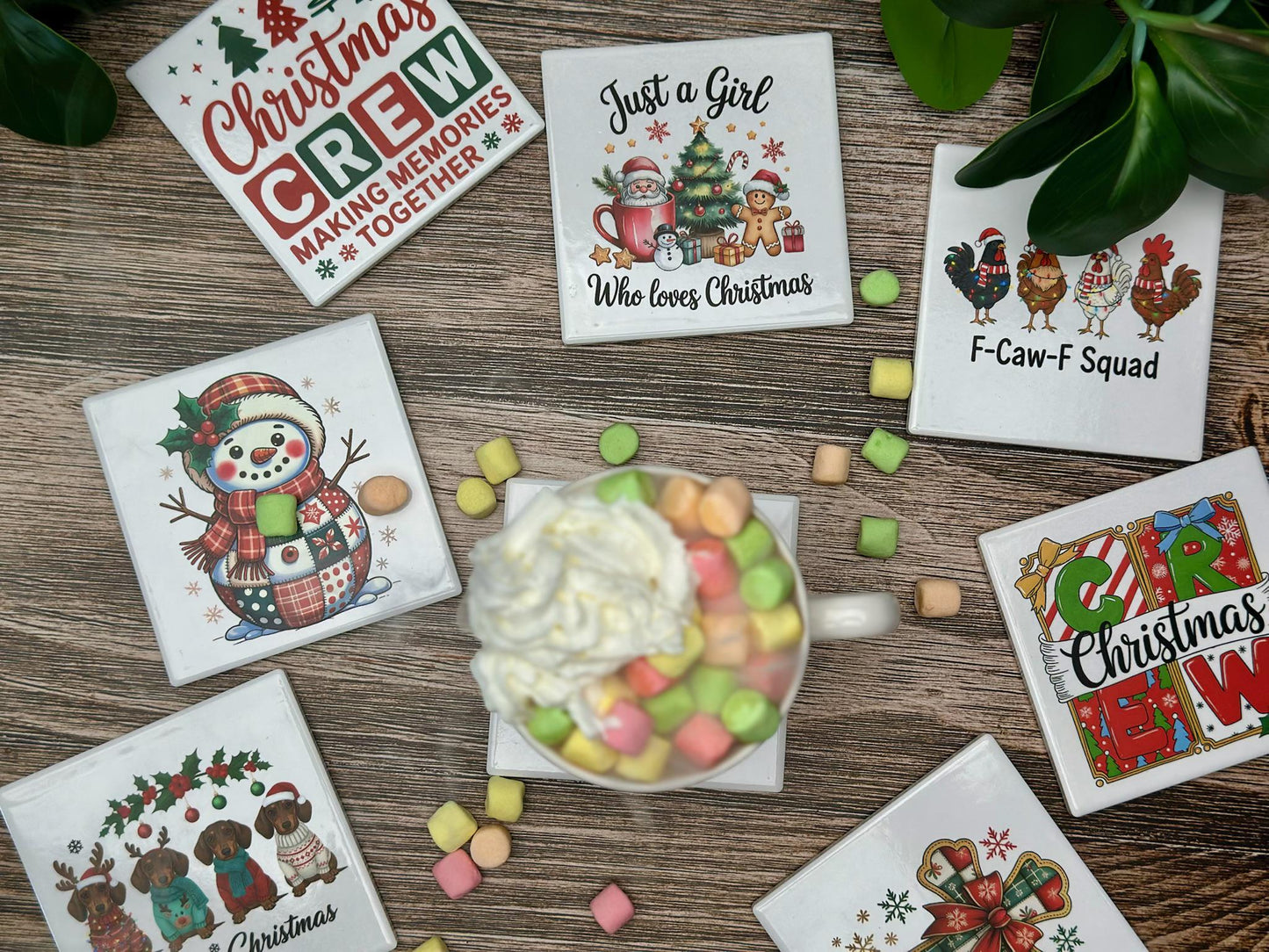 Christmas Ceramic Coaster Set | Funny & Festive Holiday Drink Coasters | Gift for Home Decor, Secret Santa, or Holiday Parties