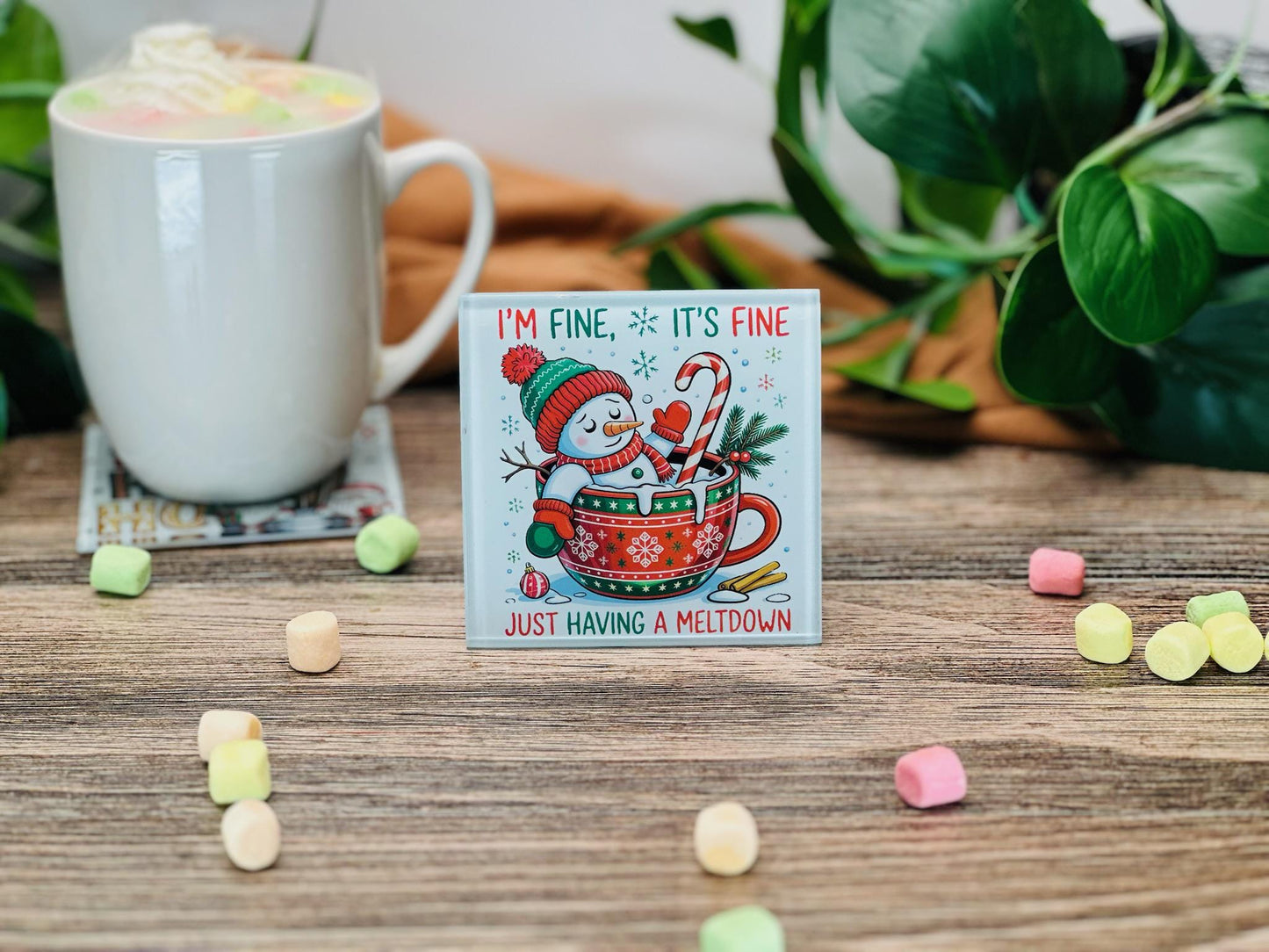 Christmas Glass Coaster Set | Funny Holiday Coasters | Merry Christmas, Gnome, Snowman & Family 2025 Designs | Festive Drink Coaster Gift