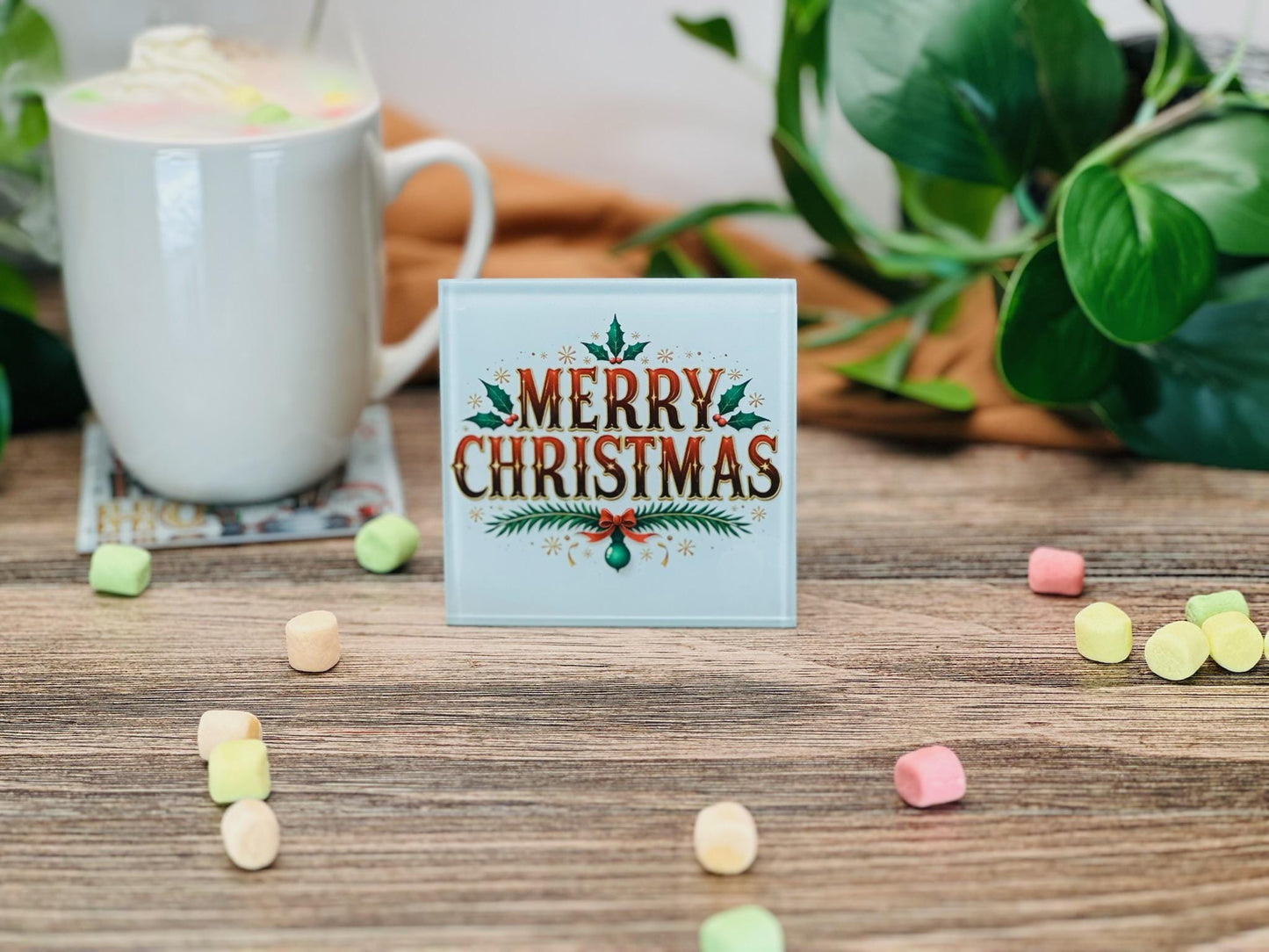 Christmas Glass Coaster Set | Funny Holiday Coasters | Merry Christmas, Gnome, Snowman & Family 2025 Designs | Festive Drink Coaster Gift