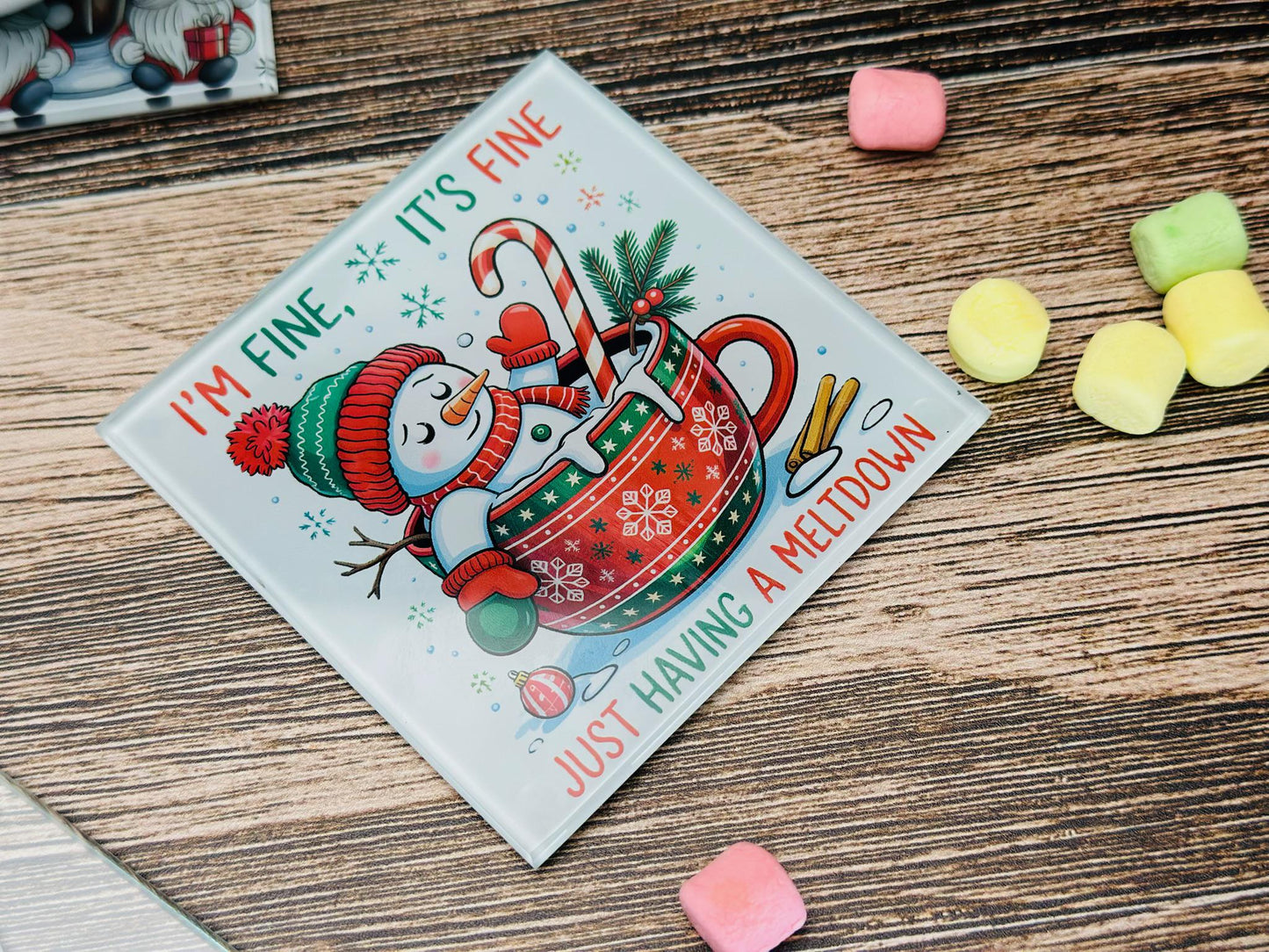 Christmas Glass Coaster Set | Funny Holiday Coasters | Merry Christmas, Gnome, Snowman & Family 2025 Designs | Festive Drink Coaster Gift
