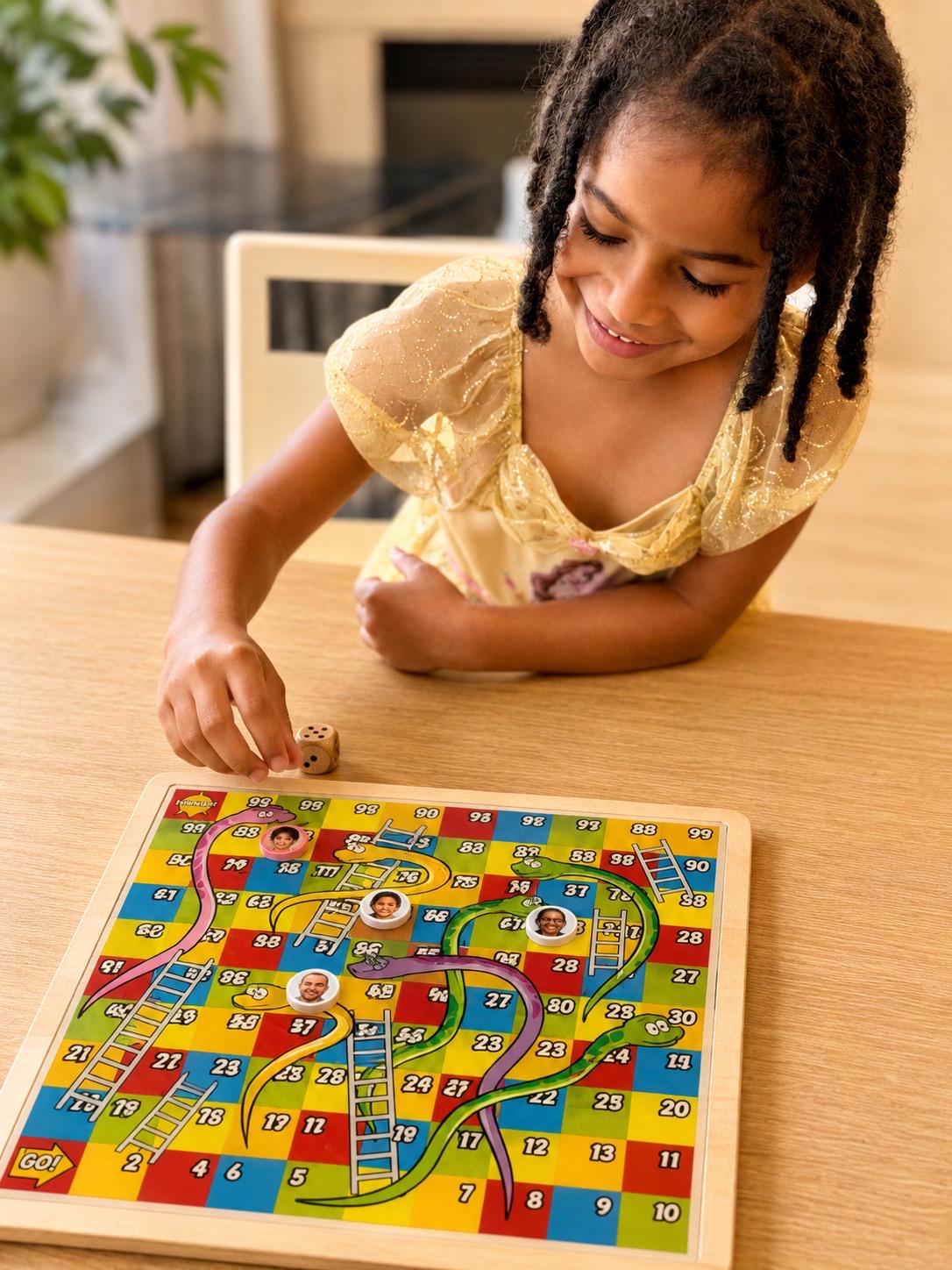 Personalized Snakes and Ladders Wooden Board Game with Custom Photo Pieces