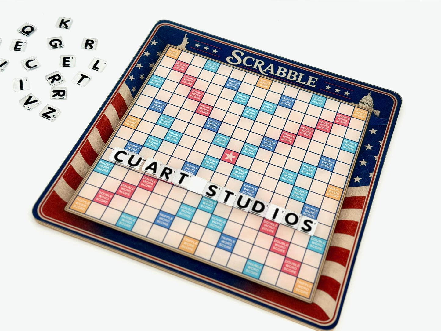 USA Themed Scrabble Inspired Board Game | Portable Family Game Night Set